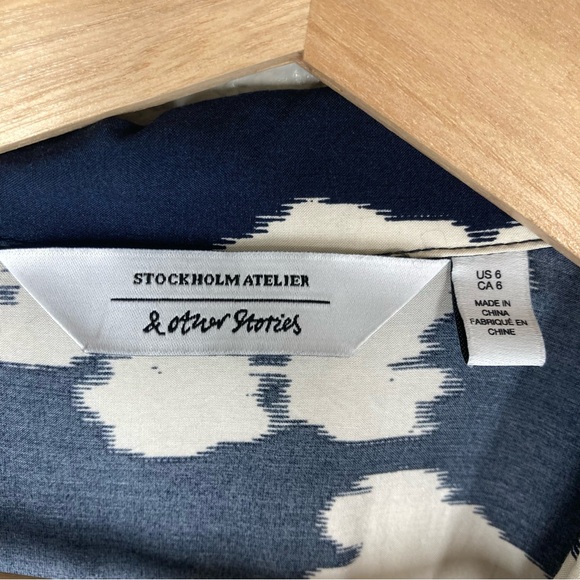 & Other Stories Womens Long sleeve top 6 Navy White Button Down - Picture 13 of 15